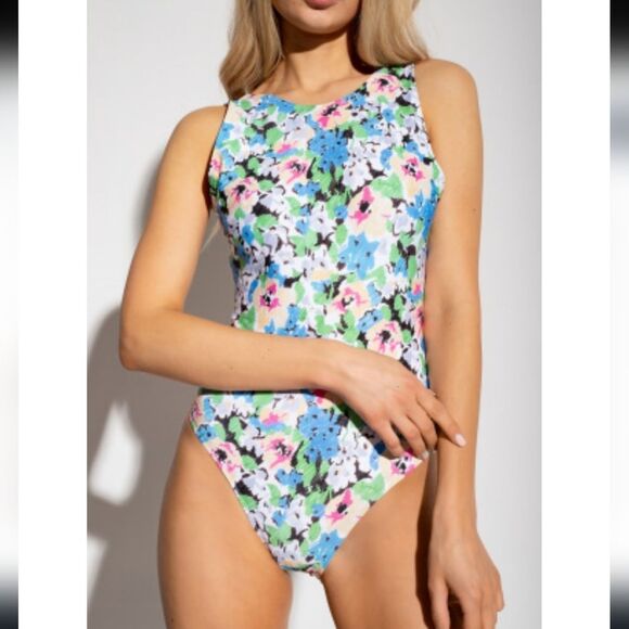 Ganni Multicolor Floral Onepiece Swimsuit - Picture 1 of 15